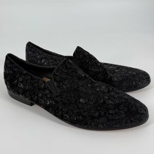 Robert Graham Rodin Paisley Skull-Embossed Velvet Loafer in Black | Size 12
